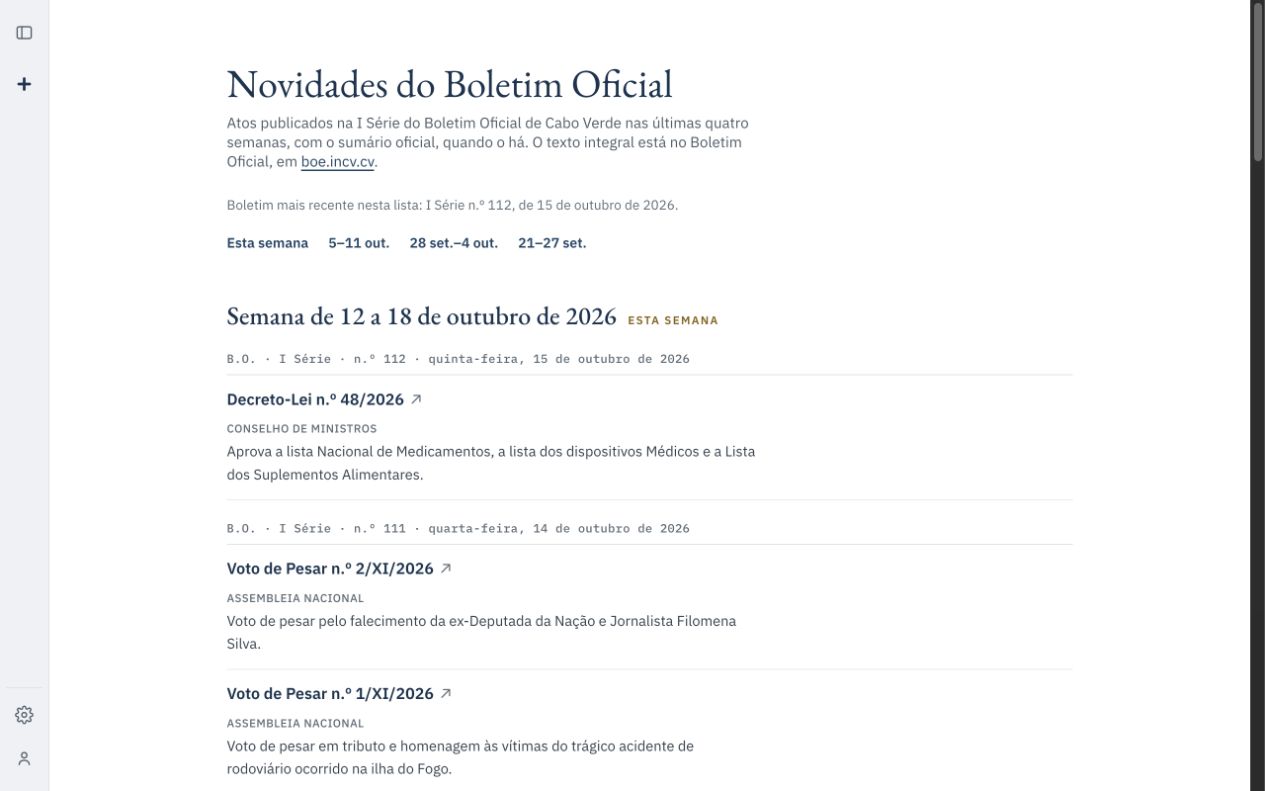 Área de publicações da Legislação.cv.