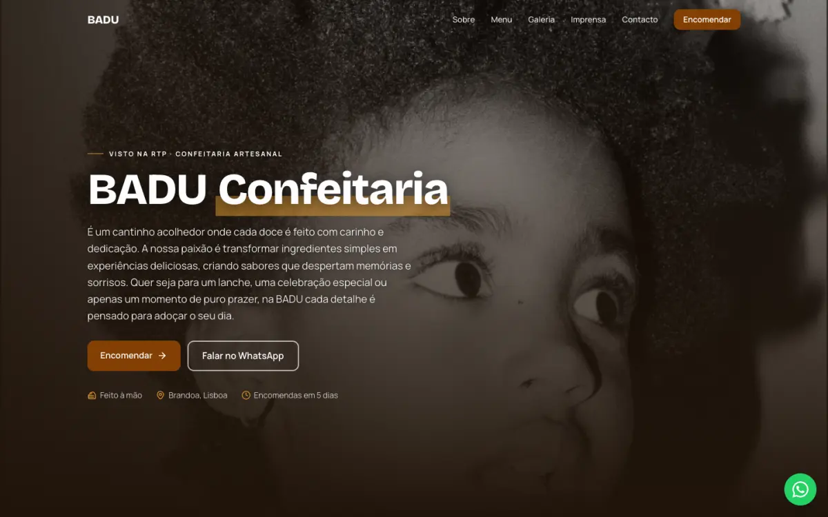 Website de Badu Confeitaria criado pela Atum Fresku.