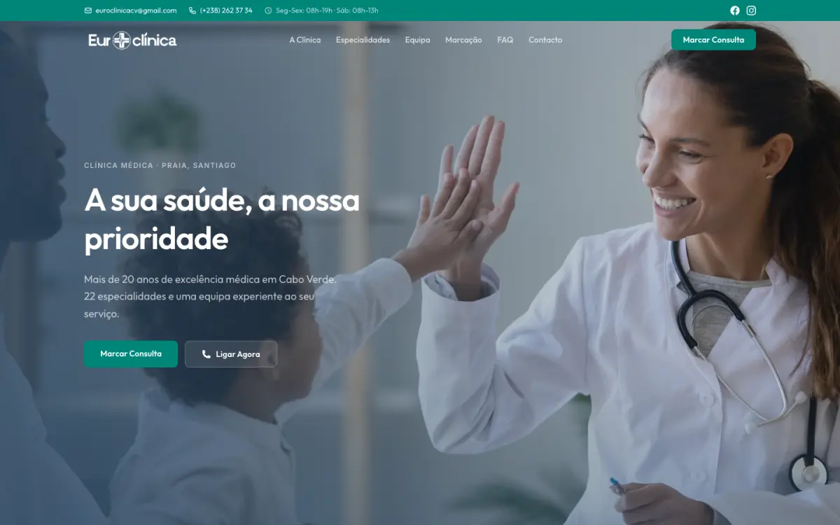 Website de Euroclínica criado pela Atum Fresku.
