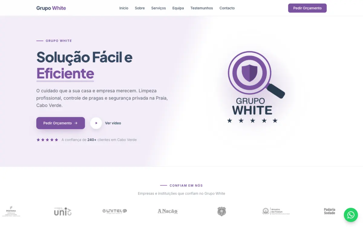 Website de Grupo White criado pela Atum Fresku.